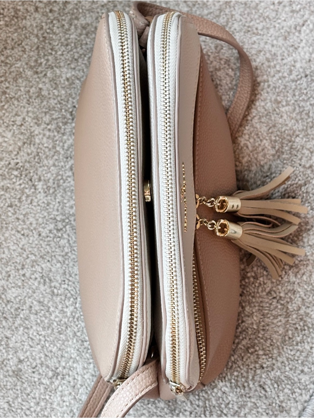 Nanette Lepore Triple Section Colorblock Crossbody EUC Beige & Ivory - Picture 12 of 12